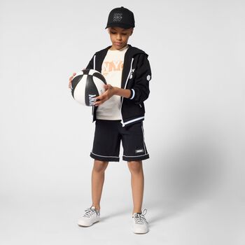Boys White & Black Shorts Set