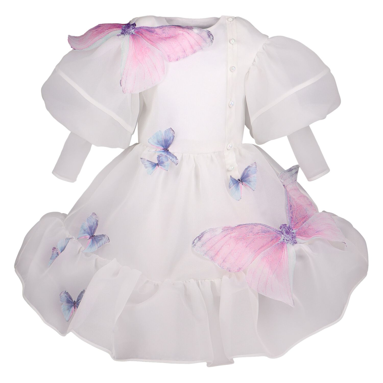 Girls White & Blue Butterfly Dress, 1, hi-res image number null