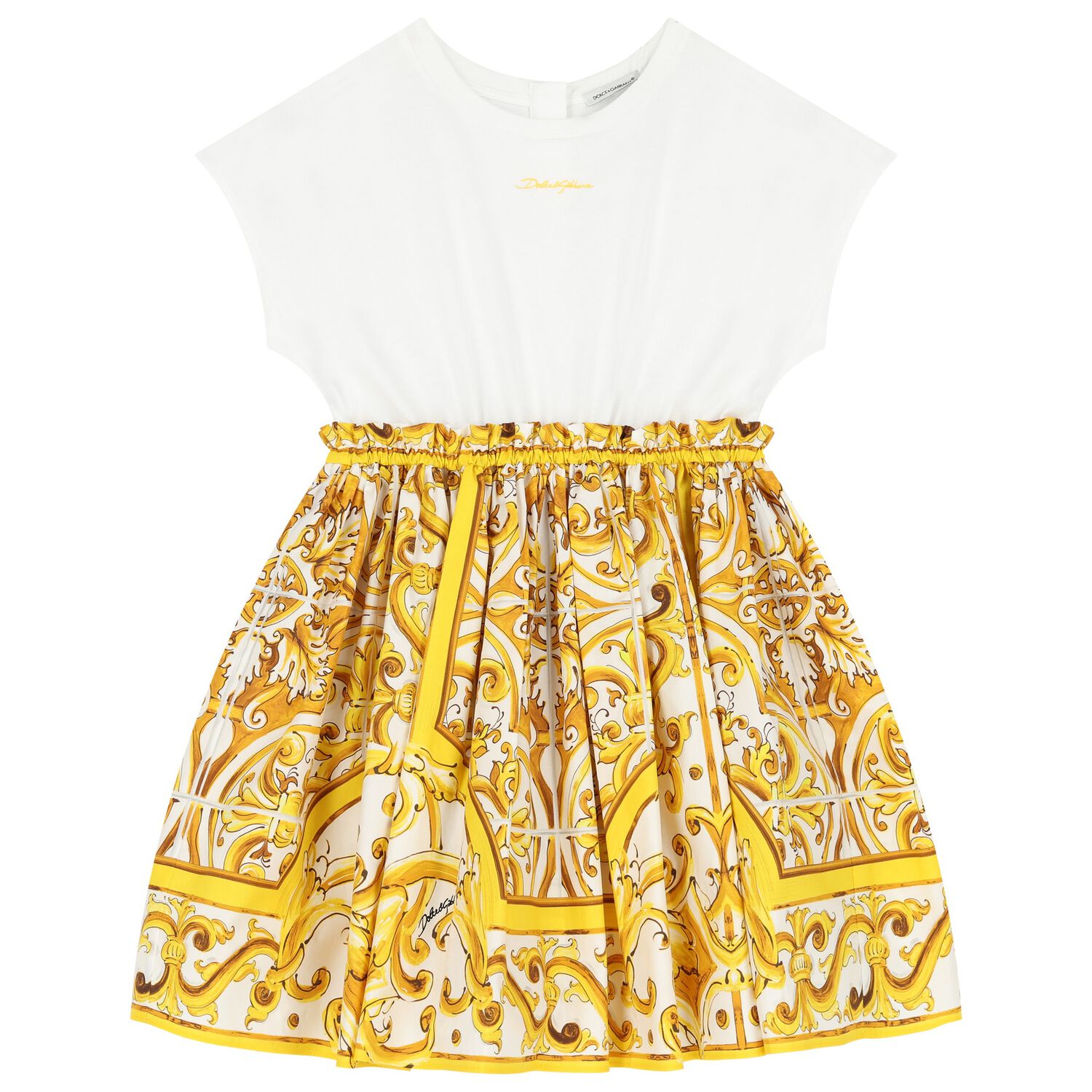 Girls White & Yellow Majolica Dress, 1, hi-res