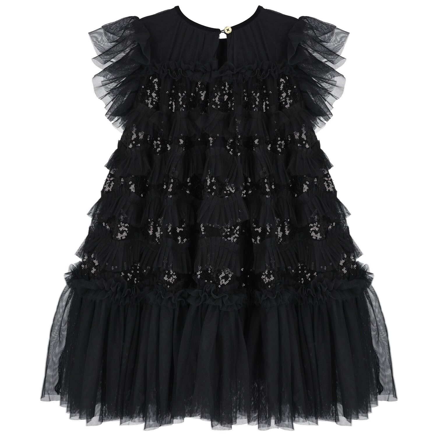 Girls Black Sequin Tulle Dress, 1, hi-res