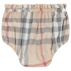 Baby Girls Pale Beige Check Dress Set, 1, hi-res