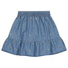 Girls Denim Blue Floral Skirt, 1, hi-res