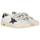Girls Ivory & Navy Blue Logo Trainers, 1, hi-res