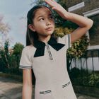 Girls White Jacquard Bow Dress, 1, hi-res