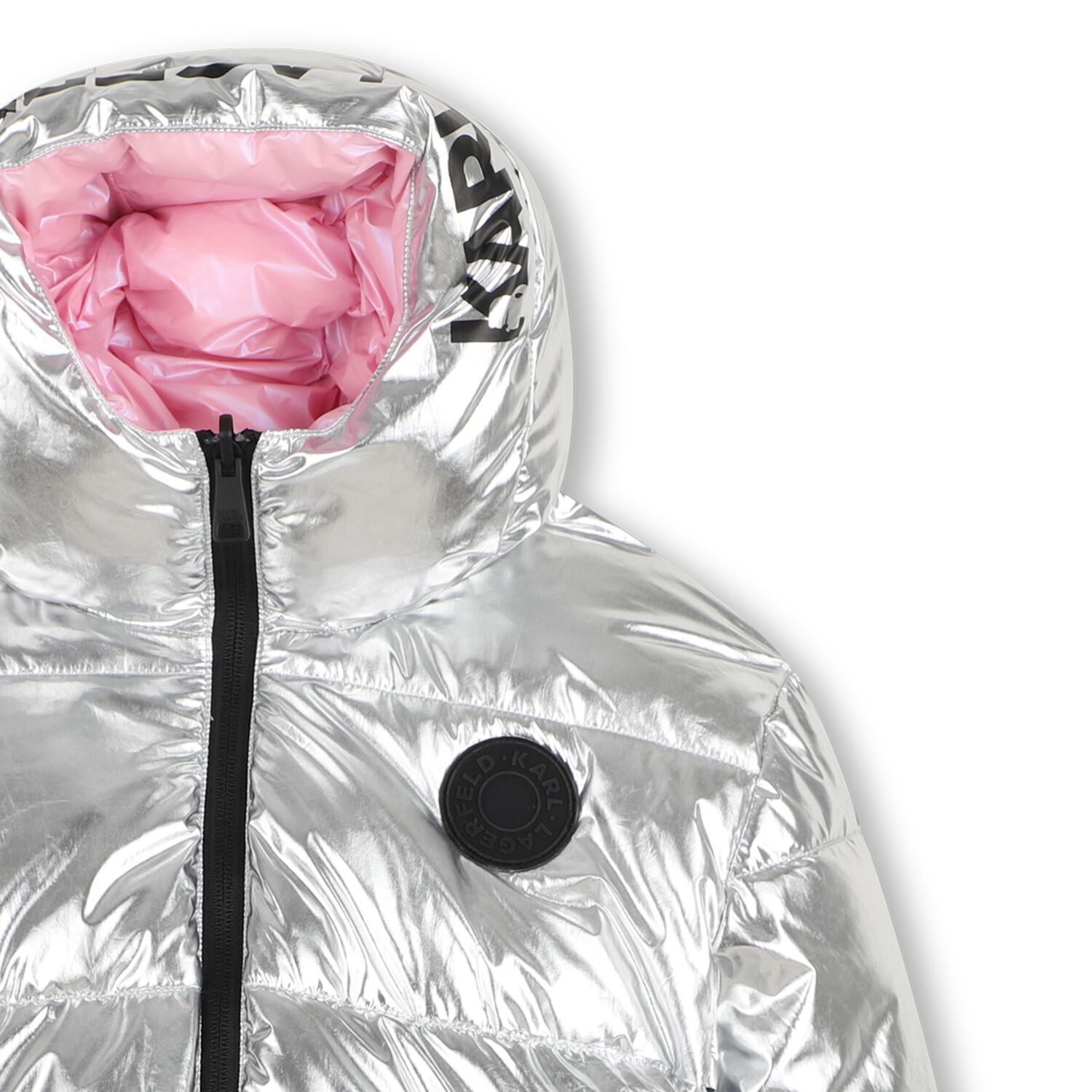 Girls Silver & Pink Reversible Puffer Jacket, 1, hi-res