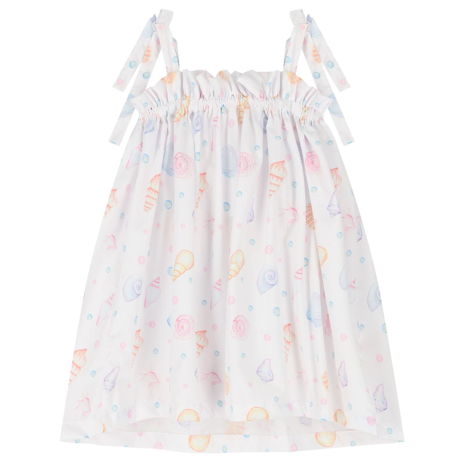 Girls White & Pink Sea Shell Beach Dress, 4, hi-res
