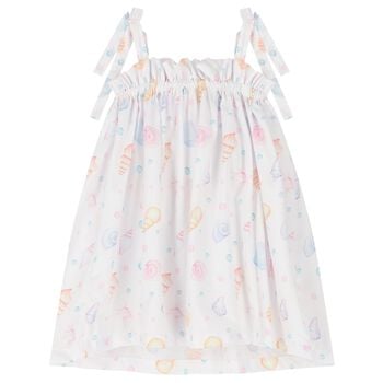 Girls White & Pink Sea Shell Beach Dress