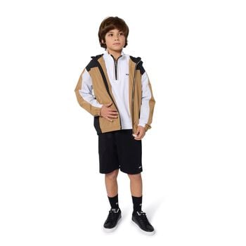 Boys Beige, Black & White Logo Windbreaker