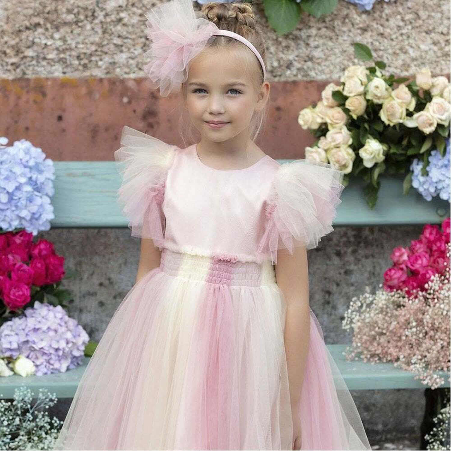 Girls Pink Ombre Tulle Dress, 1, hi-res