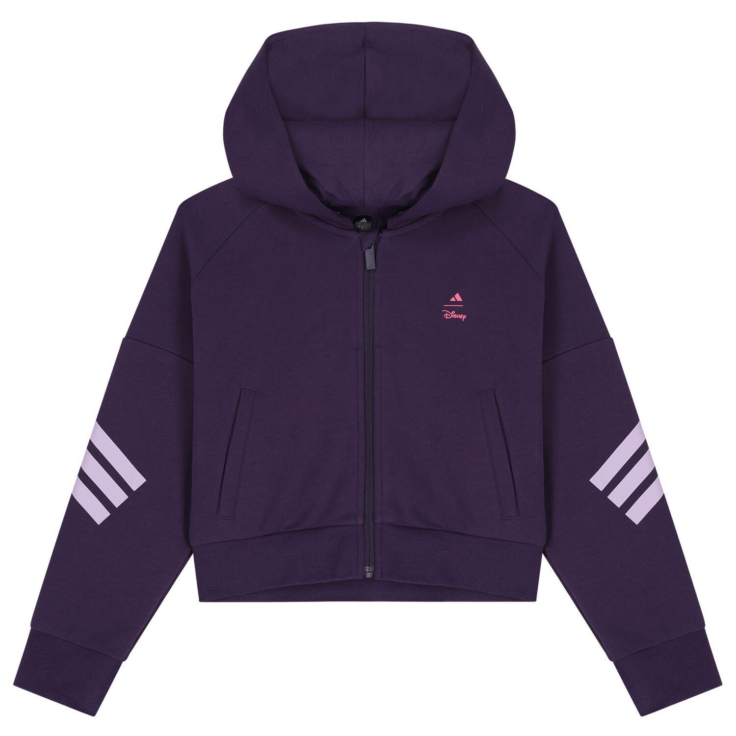 Girls Purple Disney Logo Hooded Zip Up Top, 1, hi-res