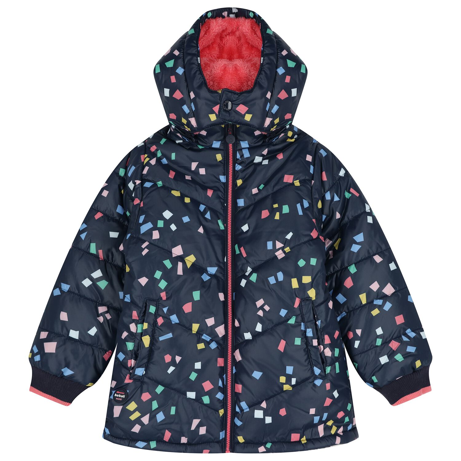 Girls Navy Blue & Pink Padded Puffer Jacket, 1, hi-res