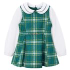 Girls Green & White Pinafore Dress, 1, hi-res