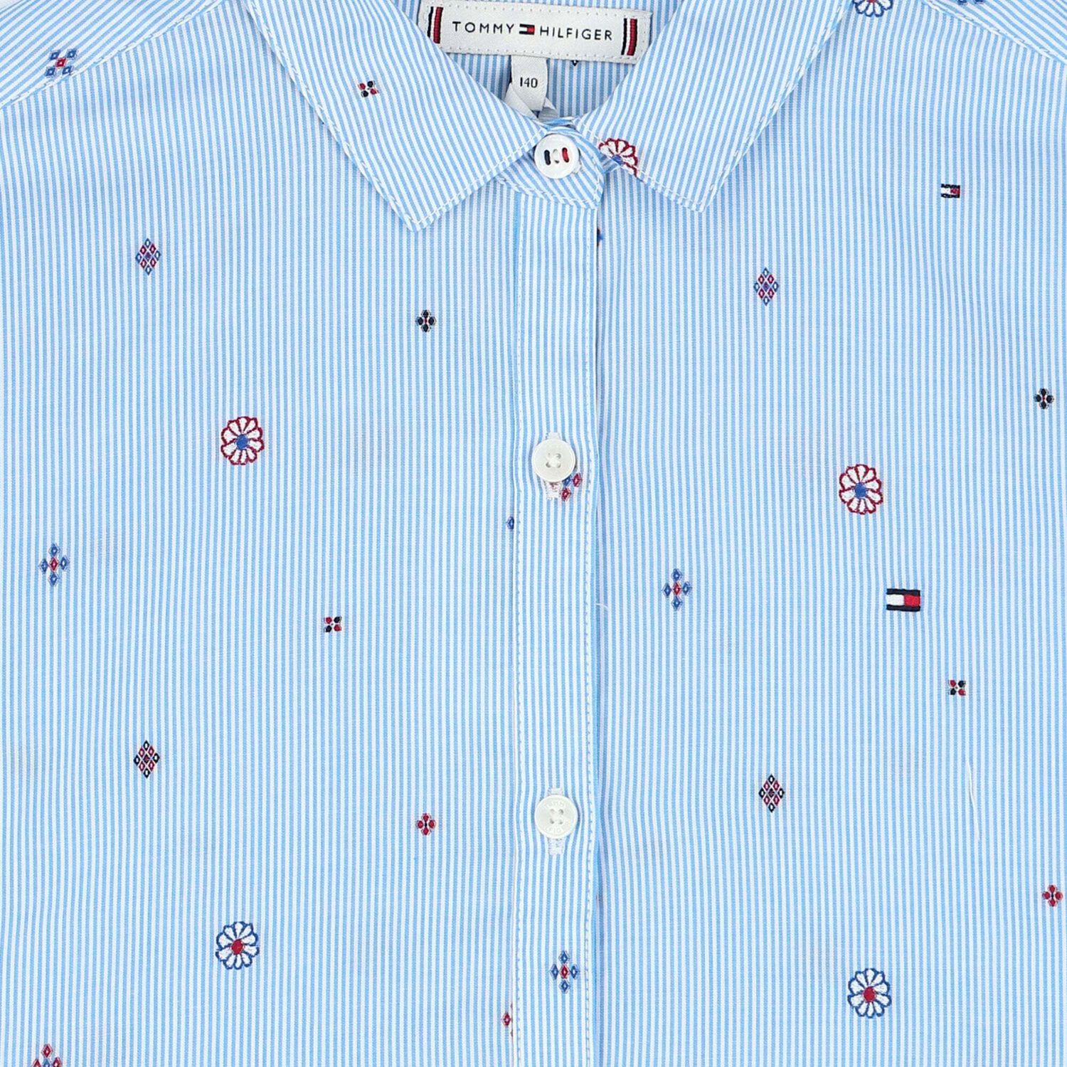 Girls Blue Logo Shirt Dress, 1, hi-res