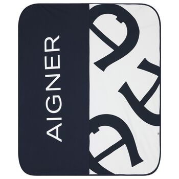 Baby Boys Navy Blue & White Logo Blanket