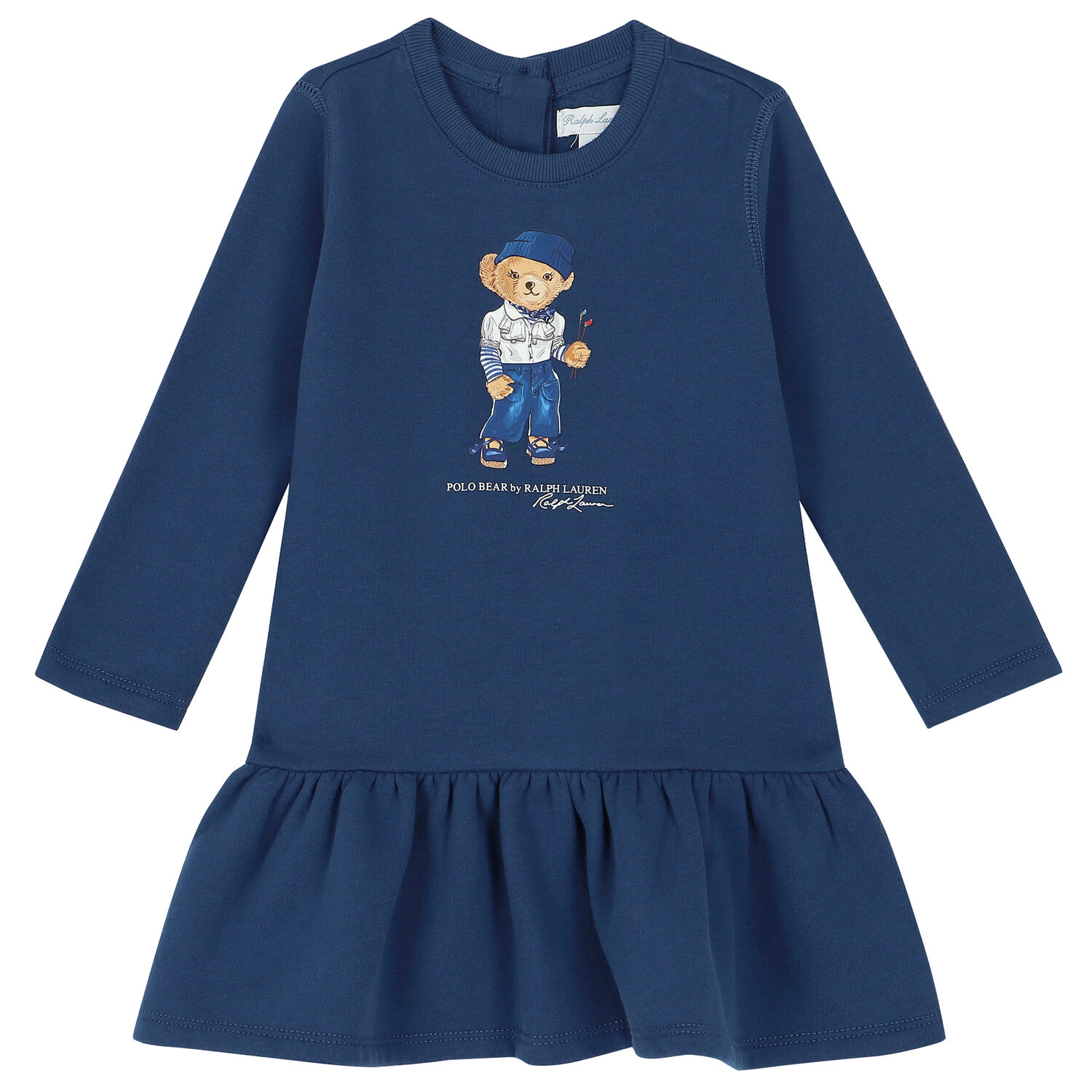 Baby Girls Blue Polo Bear Dress Set, 1, hi-res