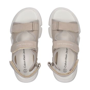 Beige & White Logo Sandals