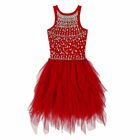 Girls Red Embellished Tulle Dress, 1, hi-res