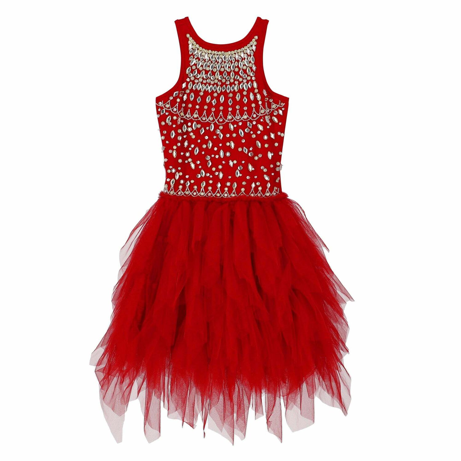 Girls Red Embellished Tulle Dress, 1, hi-res image number null