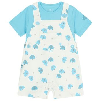 Baby Boys Turquoise & White Dungaree Set