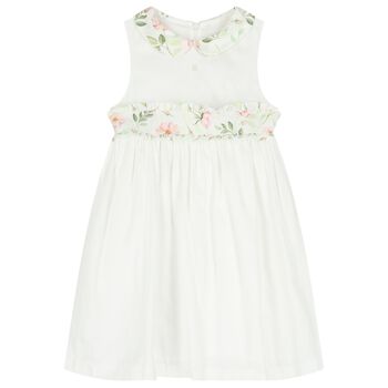 Girls White Ruffled Floral Dress
