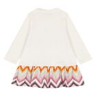 Younger Girls Ivory & Pink Zig Zag Logo Dress, 1, hi-res