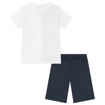 Boys White & Navy Blue Logo Pyjamas