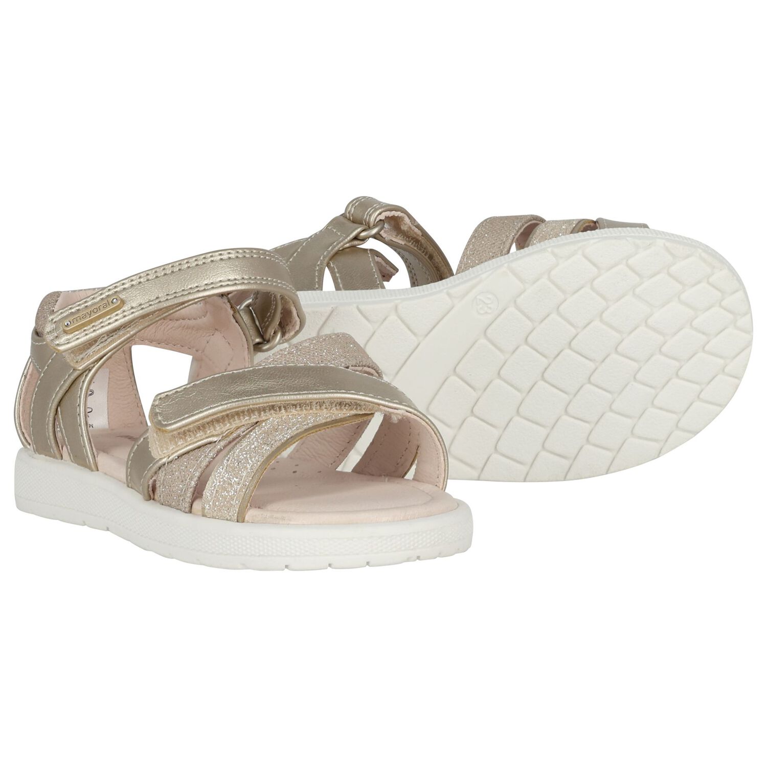 Younger Girls Gold Sandals, 1, hi-res