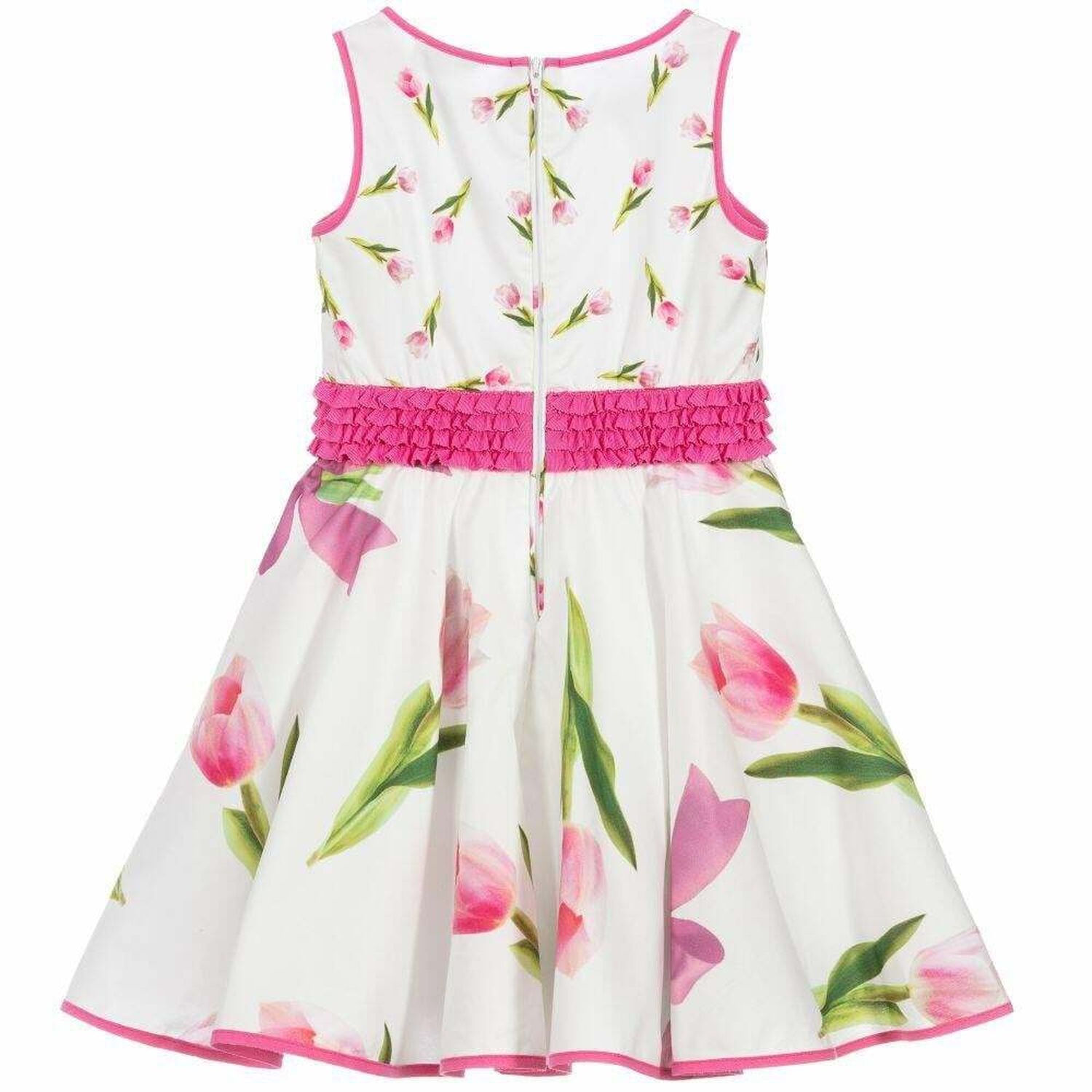 Girls White Tulip Print Dress, 1, hi-res