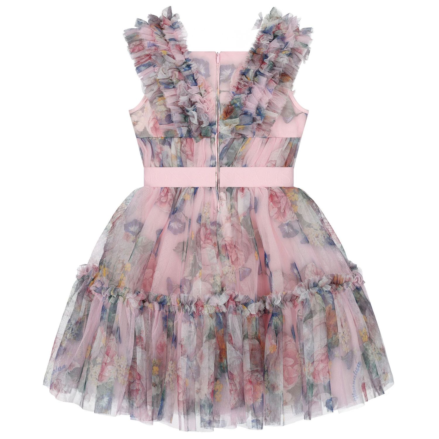 Girls Pink Floral Tulle Dress, 1, hi-res