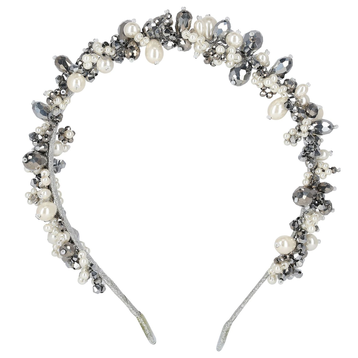 Girls White & Silver Embellished Pearl & Crystal Headband, 3, hi-res image number null