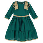 Girls Green & Gold Bow Chiffon Dress, 1, hi-res