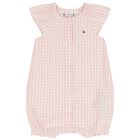 Baby Girls Pink Logo Gingham Romper, 1, hi-res
