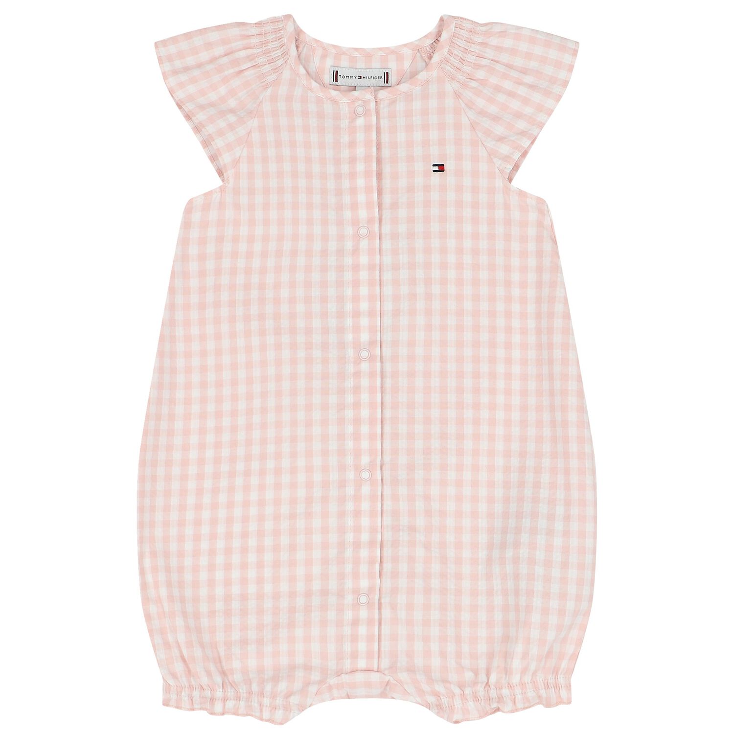 Baby Girls Pink Logo Gingham Romper, 1, hi-res