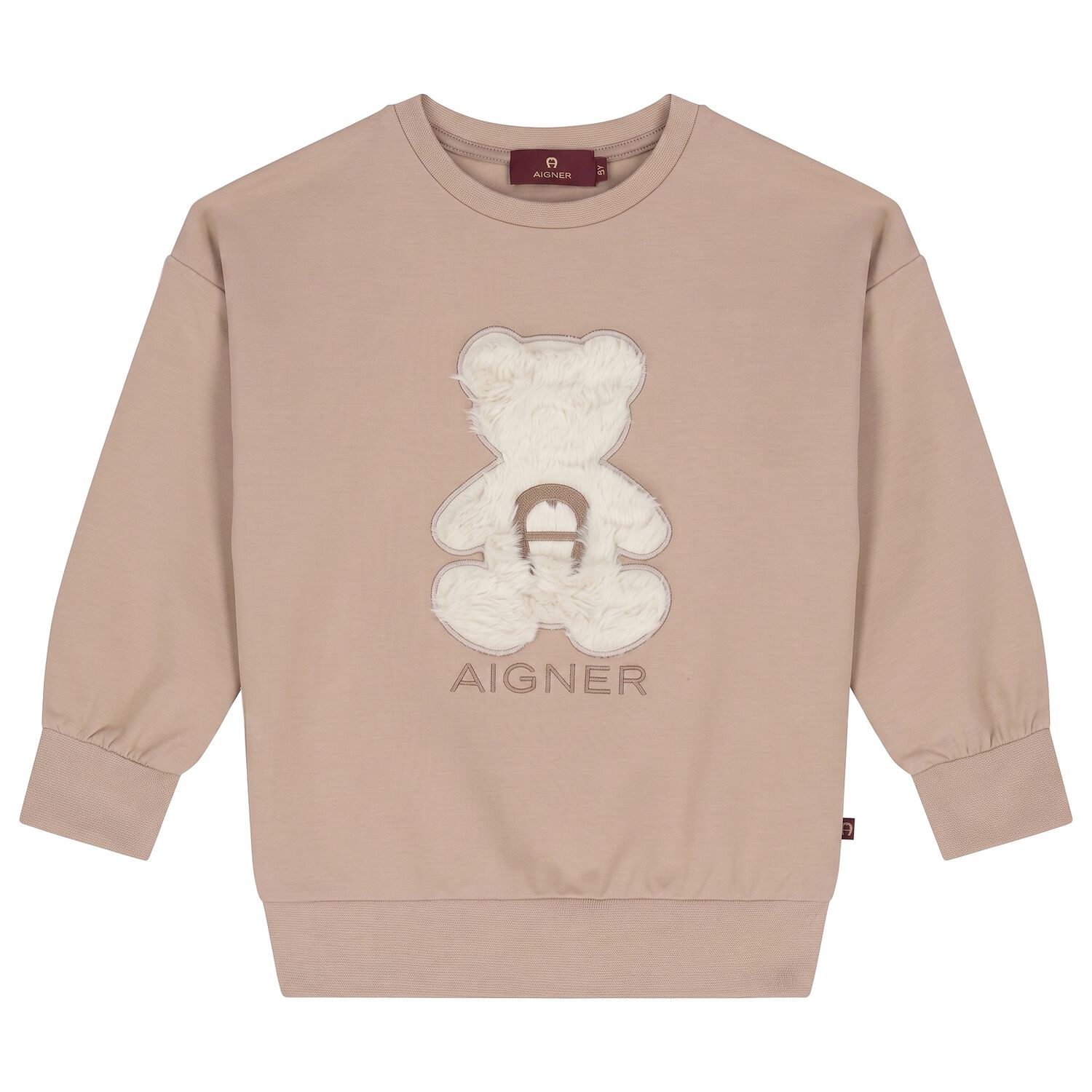 Girls Beige Faux Fur Teddy Bear Sweatshirt, 3, hi-res