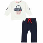 Younger Boys Ivory Top & Blue Trousers Set, 1, hi-res