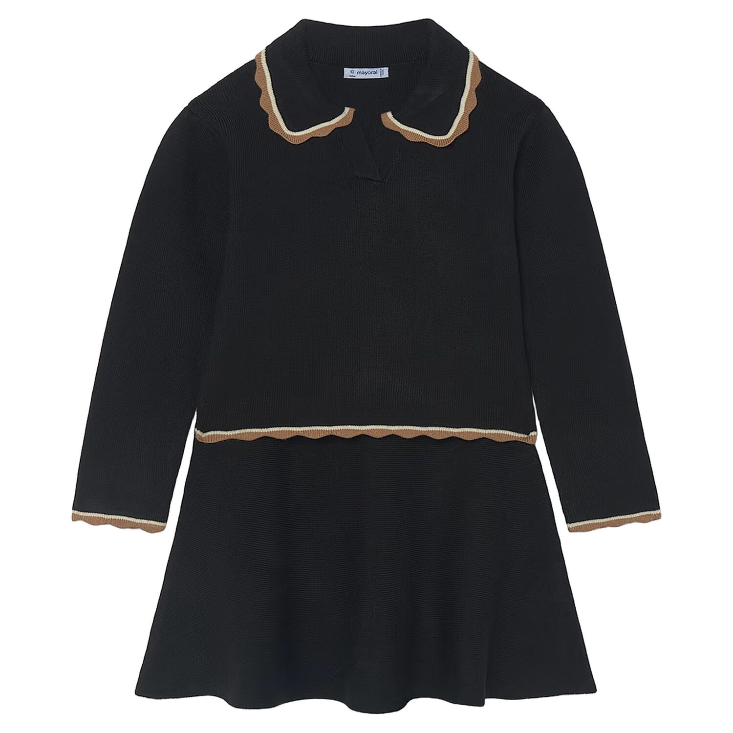 Girls Black Knitted Skirt Set, 1, hi-res