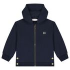 Girls Navy Blue Logo Hooded Zip Up Top, 1, hi-res