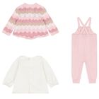 Baby Girls White & Pink Dungaree Gift Set, 1, hi-res