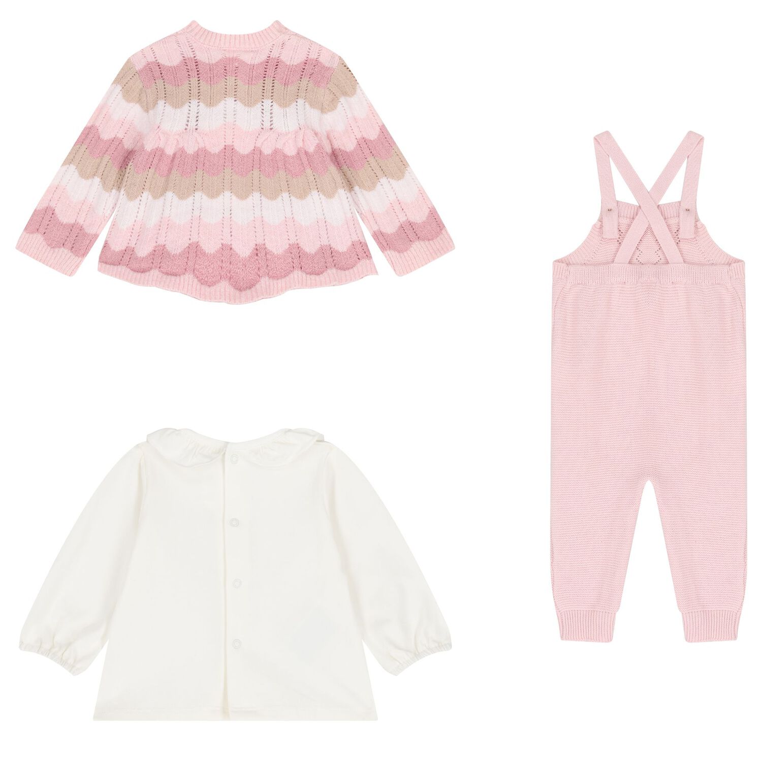 Baby Girls White & Pink Dungaree Gift Set, 1, hi-res
