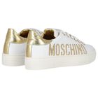 Girls White & Gold Logo Trainers, 1, hi-res
