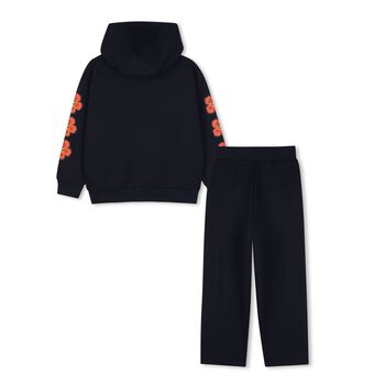 Girls Navy Blue Boke Flower Trouser Set
