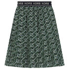 Girls Green Logo Pleated Skirt, 1, hi-res