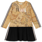 Girls Beige & Black Geo Map Dress, 1, hi-res