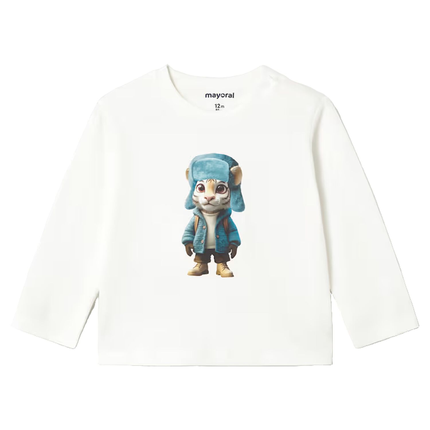 Younger Boys White Tiger Long Sleeve Top, 2, hi-res