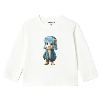 Younger Boys White Tiger Long Sleeve Top