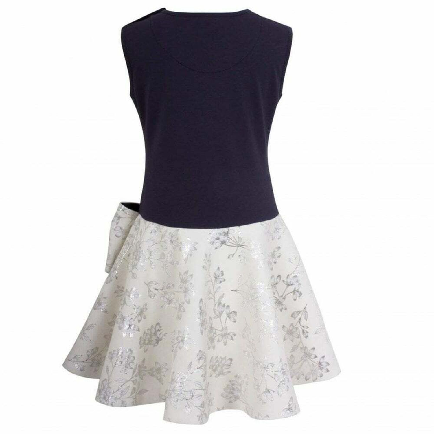 Girls Navy Blue & Ivory Jacquard Dress, 1, hi-res image number null