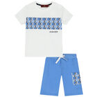 Younger Boys White & Blue Logo Shorts Set, 1, hi-res