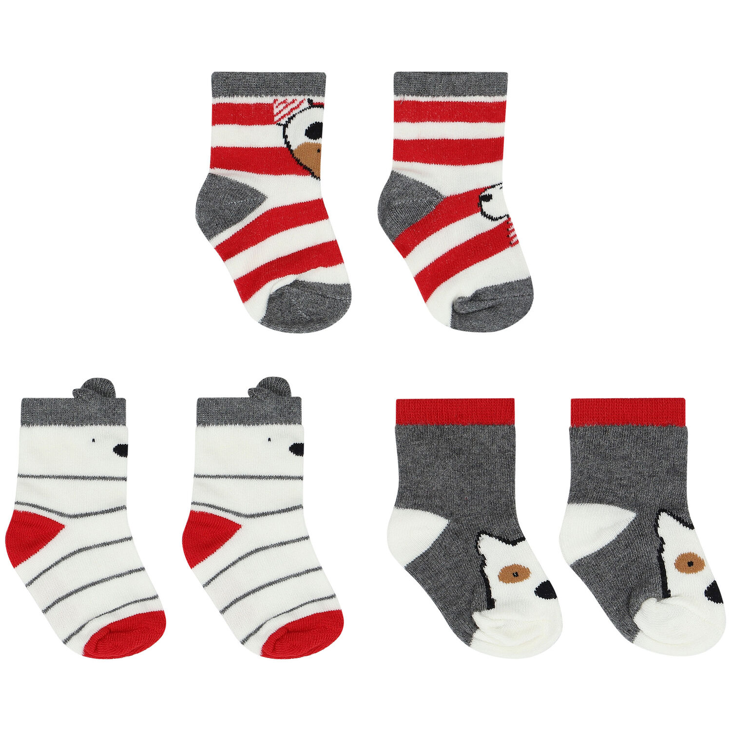 Baby Boys White, Grey & Red Socks ( 3-Pack ), 1, hi-res