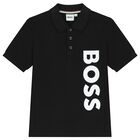 Boys Black Logo Polo Shirt, 2, hi-res