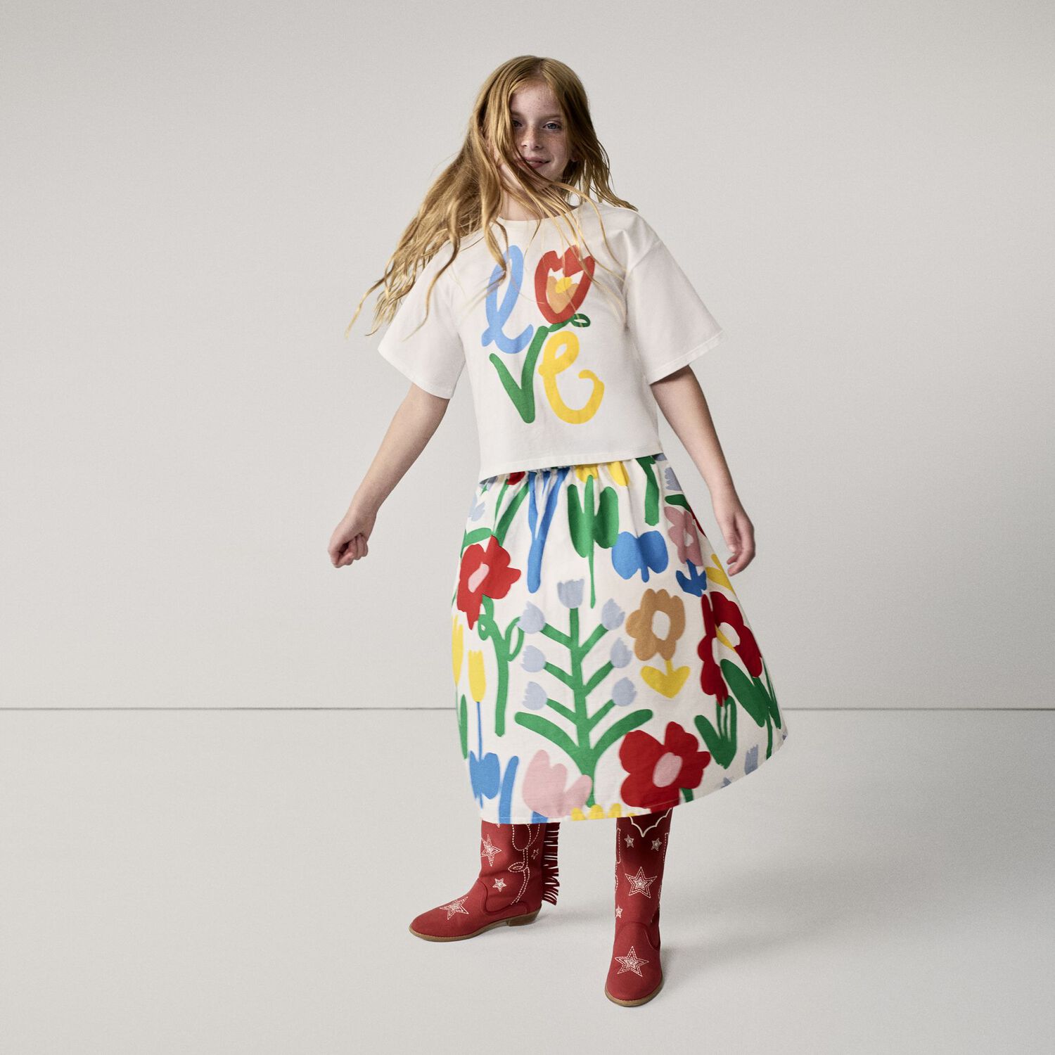 Girls Multi-Coloured Floral Skirt, 1, hi-res